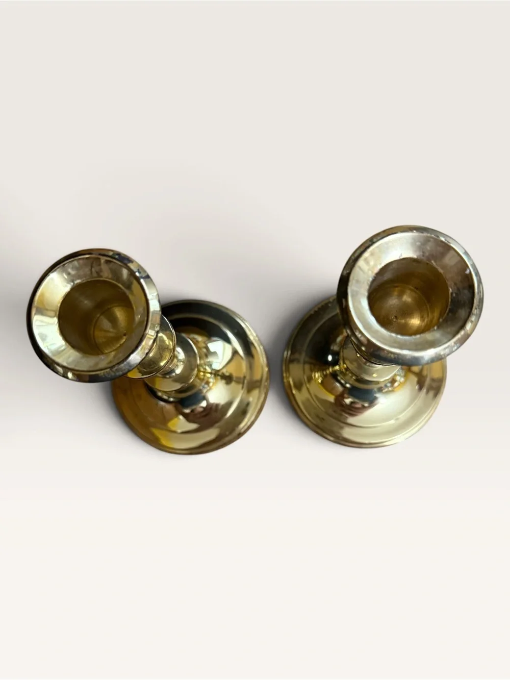 Vintage Solid Brass Candlestick Holders Classic Turned & Ringed Stem Design